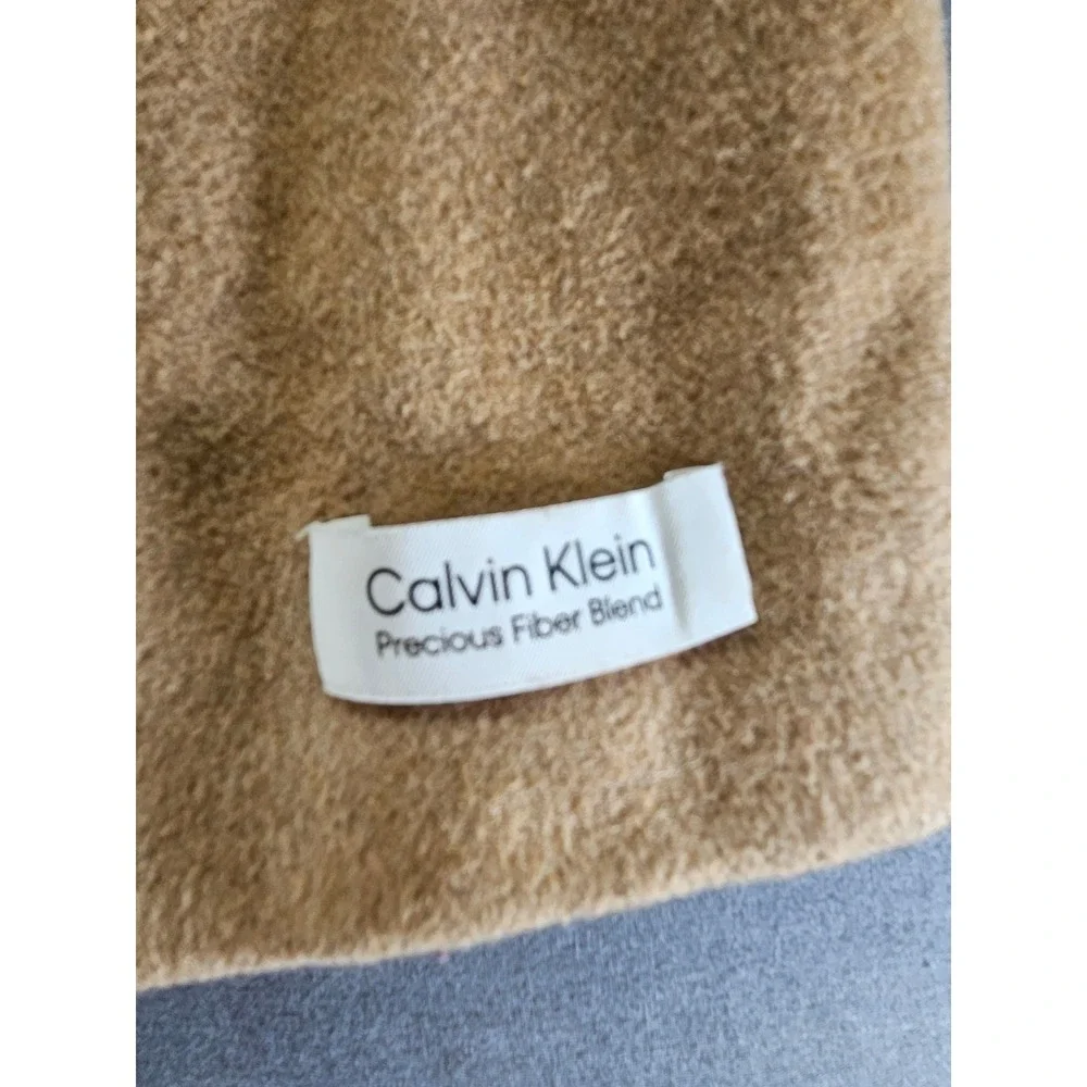 Calvin Klein Womens Camel Wool Cashmere Blend Button Front Overcoat Size 8